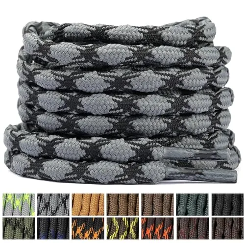 Stepace Runde Schwerlastbereich Schnürsenkel (2 Paar) 4.5mm Schuhbänder für Arbeitsstiefel, Bergschuhe, Wanderschuhe, Jagdstiefel Dunkelgrau Schwarz-180