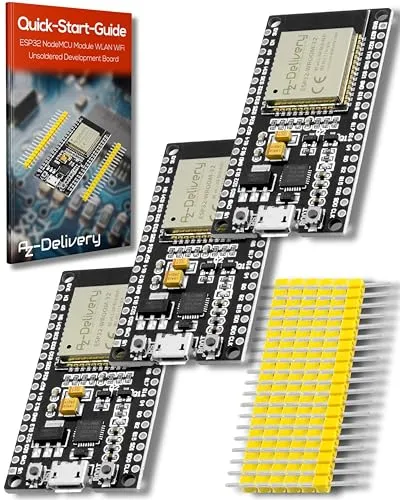 AZDelivery 3 x ESP-32 Dev Kit C - WLAN WiFi Development Board - Mainboards mit leistungsstarkem ESP32-Microcontroller, ideal für einfaches Prototyping und Programmierung in Arduino-IDE, inklusive E-Book für schnelle Einrichtung und Anwendungsbeispiele.