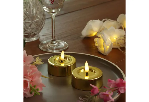 MARELIDA LED-Kerze LED Maxi Teelichter flackernd D: 6,5cm gold glänzend 2er Set (2-tlg)