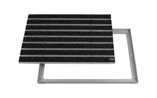 EMCO Eingangsmatte DIPLOMAT Large Rips anthrazit mit ALU Rahmen - Hochwertige Fußmatte für Innen- und überdachte Außenbereiche, besonders strapazierfähig und ideal zur Aufnahme von Feinschmutz – inklusive Einbaurahmen.