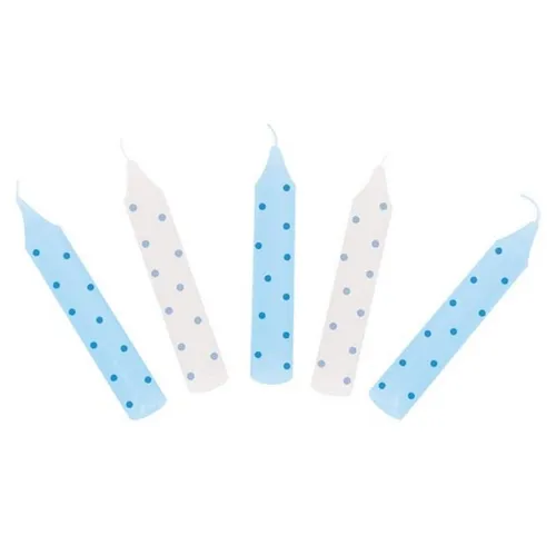 goki Geburtstagskerze Geburtstagskerzen-Set 10 Stk. Kerzen 10 cm hoch Geburtstag (Set, 10-tlg., 1), handbemalte Kerzen in der Farbe hell-blau gepunktet