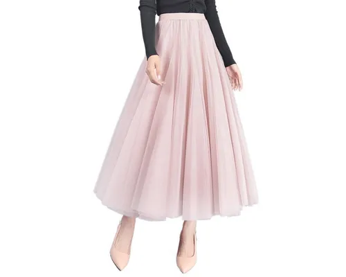 DEBAIJIA Meshrock Meshrock Damen Maxirock Sommer Elegant Lange Röcke Kleid Hohe Taille