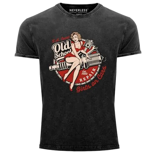Neverless Print-Shirt Herren T-Shirt Vintage Girls on Cars - Stylisches Herren-Shirt aus 100% Baumwolle mit coolem Cars-Print, ideal für lässige Freizeitlooks.