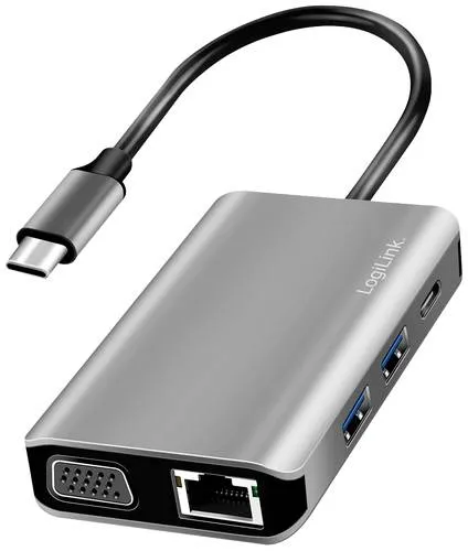 LogiLink USB-C Dockingstation UA0410 - Universal USB-C Dockingstation für UHD-4K-Anschlüsse, mit ergonomischer Kühlfunktion und 100W Power Delivery, ideal für effizientes Arbeiten.