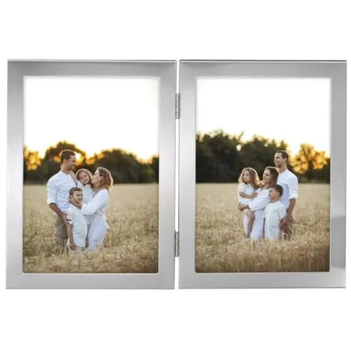 Hama Bilderrahmen 13x18 - 2er Set Silber - Wand- & Tischbilderrahmen im eleganten Design, ideal für Familien- und Portraitfotos. Klappbarer Aluminium-Rahmen für Hoch- und Querformat, perfekt für DIY-Geschenke und besondere Anlässe.