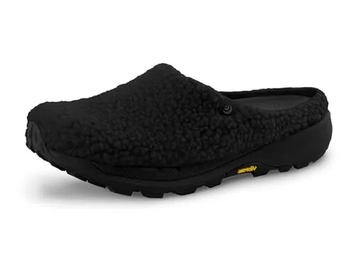 Topo Athletic Revive Damen-Hausschuhe, leicht, bequem, 3 mm, recyceltes Fleece, natürliche Erholung, Alltagskleidung, Hausschuhe, Schwarz/Schwarz, 37.5 EU