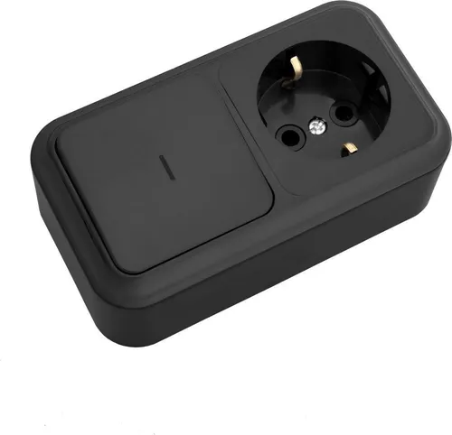 Steckdose/Lichtschalter Beleuchtet Aufputz Kombi Schuko schwarz, serie Praleska