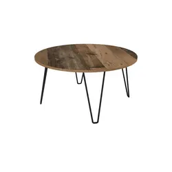 byLIVING Couchtisch Flair - runder Sofatisch aus Melamin Old Wood - Beistelltische fürs Wohnzimmer mit pflegeleichter Melaminoberfläche und stylischen Hairpin-Füßen aus schwarzem Metall - perfekt für jedes Wohnambiente.