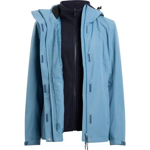 McKinley Talina 3:1 Doppeljacke Damen – Blue Dark-Navy, Größe 42 - Vielseitige 3-in-1-Outdoorjacke für alle Wetterlagen; atmungsaktive Außenjacke mit wind- und wasserdichter Technologie und herausnehmbarer Fleece-Innenjacke für zusätzlichen Komfort.