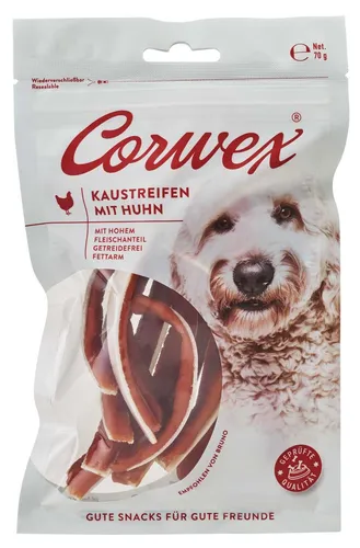 Corwex Kaustreifen mit Huhn 70g – Hundesnack mit hohem Fleischanteil, fettarm