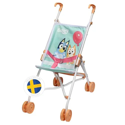 Bluey Puppenwagen: Niedlicher und praktischer Puppenwagen für kleine Abenteurer - Standard-Puppenwagen, zusammenklappbar und mit Sicherheitsgurt, ideal für Puppen bis 45 cm – perfekt für Spaziergänge in der Sonne!