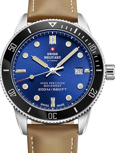 Swiss Military SM34088.05 Diver Quarz Herrenuhr 42mm - Armbanduhren mit 20 ATM Wasserdichtigkeit, ideal für aktive Männer, die Stil und Funktionalität schätzen. Diese sportliche Herrenuhr überzeugt durch Präzision und elegantes Design.