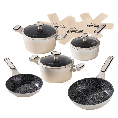 STONELINE Topf-Set - Hochwertiges Kochtopf-Set mit einzigartiger Antihaftbeschichtung aus echten Steinpartikeln für gesundes, fettfreies Kochen. Ideal für alle Herdarten und spülmaschinengeeignet – für eine einfache Handhabung in der Küche.