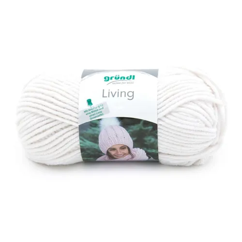 Gründl Wolle Living 100 g creme - Handarbeit: Hochwertige, weiche Wolle in Cremefarbe, ideal für kreative Projekte und gemütliche Strickarbeiten.