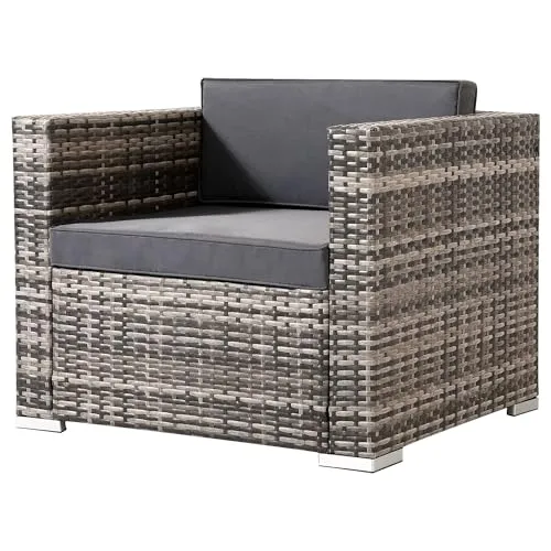 Arebos Poly-Rattan Gartenlounge Sessel | Inkl. Sitz- und Rückenkissen | Schwarz | Wetterbeständiger Garten-Sessel | 85 x 75 x 34 cm