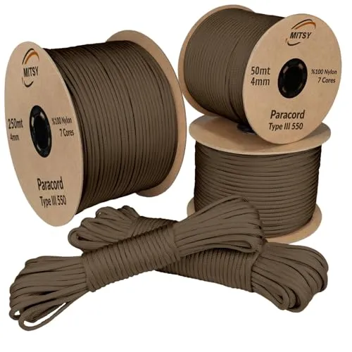 MITSY Paracord 550 Typ III Nylon Schnur 4 mm 50 Meter Hellkhaki