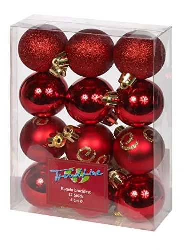 TrendLine Christbaumkugeln 12 Kugeln Ø 4 cm Rot Weihnachtskugeln Weihnachtsbaum