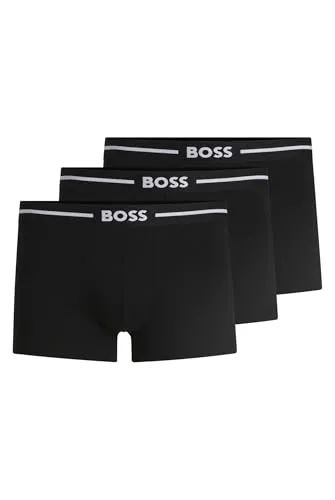 BOSS Herren Trunk 3P Bold Dreierpack Boxershorts aus Stretch-Baumwolle mit Logo-Bund Schwarz001 L