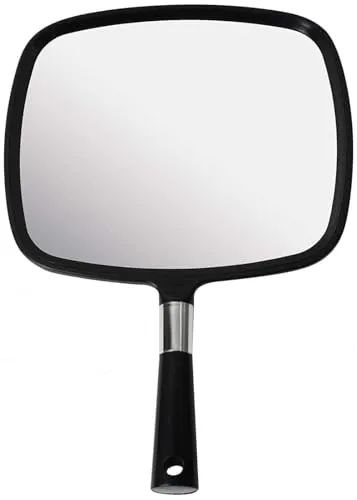 Mirrorvana Großer Handspiegel für Friseure mit Griff, rechteckiger Friseurspiegel zum Haarschneiden, tragbarer Spiegel — 23 cm x 33 cm (Schwarz)