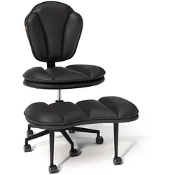 Ergonomischer Bürostuhl mit Lordosenstütze und klappbarer Beinstütze, Schwarz - Erleben Sie ultimativen Sitzkomfort mit diesem ergonomischen Bürostuhl. Ideal für Home Office und Gaming, bietet er flexible Sitzmöglichkeiten und eine klappbare Beinstütze für zusätzlichen Komfort. Robuste Bauweise für langanhaltende Nutzung.