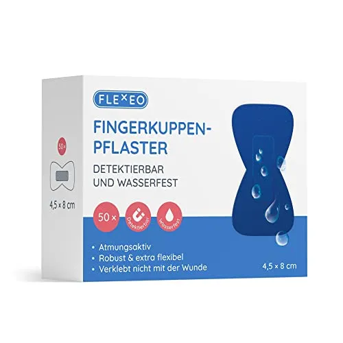Fingerkuppenpflaster detektierbar blau - 4,5x8cm - 50 St Pflaster Set - Fingerkuppenschutz nach Verletzung - Butterfly band-aid - als Daumenpflaster & Zehenpflaster - wasserfeste Fingerpflaster