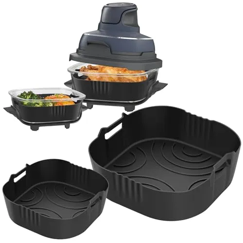 Alyvisun 2 Stück Silikonformen Heißluftfritteuse, Wiederverwendbare Airfryer Silikonform für 3,8L & 1,4L, Air Fryer Silikon Einsatz Für knusprigeres Essen und gesündere Ernährung