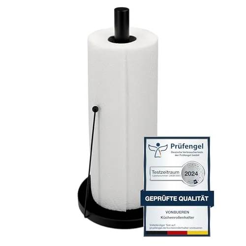 Küchenrollenhalter schwarz stehend 32 x 15 cm VonBueren | Edelstahl | Küchenpapierhalter schwarz | Papierrollenhalter für Jede Küchenrolle | Halter für Küchenrollen | für Arbeitsplatte