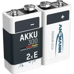 ANSMANN 9V Block Akku 300mAh NiMH - Wiederaufladbare Batterien im 2er Set - VORGELADEN: Ideal für Messgeräte und Spielzeuge. Mit hoher Kapazität und geringer Selbstentladung sind diese Akkus perfekt für anspruchsvolle Anwendungen.