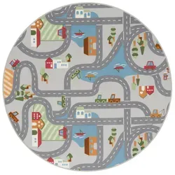 Snapstyle Kinder Teppich Grau 100x100 cm - Bunter Kinder Straßenteppich im Stadt-Design, ideal für kreatives Spielvergnügen. Strapazierfähig und pflegeleicht, sorgt er für stundenlangen Spaß und eine anregende Umgebung im Kinderzimmer.