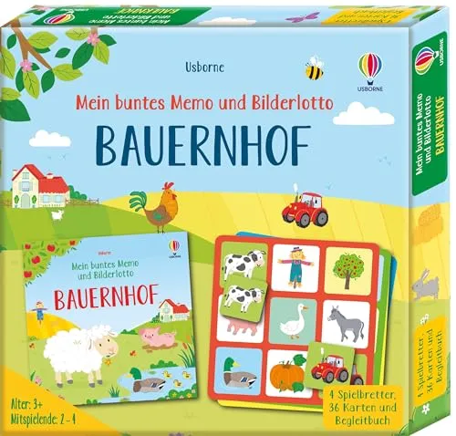 Usborne Publishing Mein buntes Memo und Bilderlotto: Bauernhof