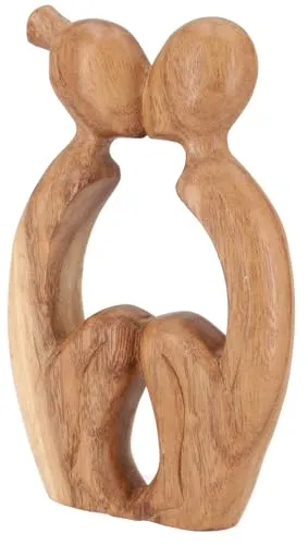 GURU SHOP Holzfigur, Statue, Deko Objekt Feng Shui 20 cm - Paar/Hellbraun