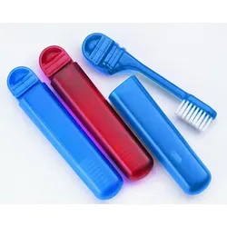 2x Reisezahnbürste mit Etui / Farbe: je 1x blau und rot - Blau/Rot