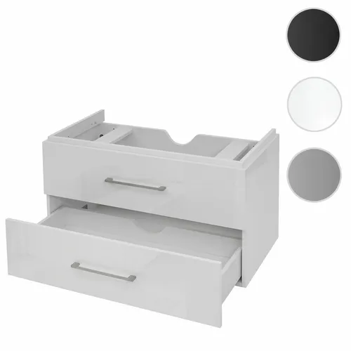 Premium Waschbeckenunterschrank HWC-D16, Hochglanz 90cm in Weiß - Waschbeckenunterschrank mit modernem Design, Soft-Close-System und viel Stauraum für Badutensilien. Ideal zur Wandmontage und inklusive Siphon-Aussparung.