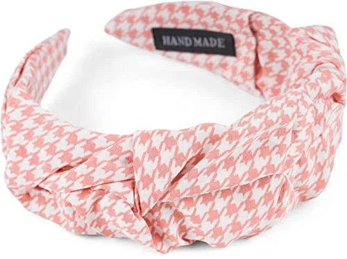 styleBREAKER Damen Haarreif mit Hahnentritt Muster in dezenter Rüschen Optik, Haarband Pepita, Haarschmuck 04027044, Farbe:Apricot-Weiß