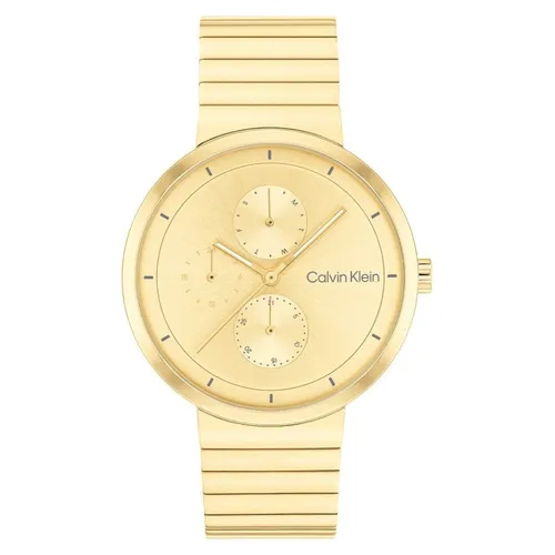 Calvin Klein Create Damen Uhr - Elegante Armbanduhr mit goldenem Edelstahlarmband und Zifferblatt, Quarzwerk für präzise Zeitmessung, ideal für stilbewusste Frauen.