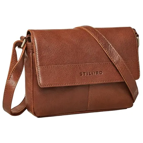 STILORD 'Miley' Elegante Kleine Umhängetasche Damen Leder Handtasche Braun Ledertasche Klein Echtleder Damenhandtasche Crossbody Bag Schultertasche mit Reißverschluss
