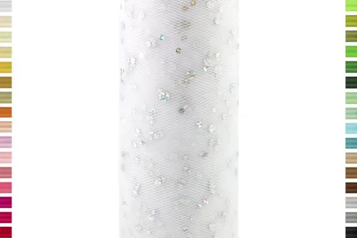 Creativery Stoff, Tüll 15cm mit Glitzer Punkten, 9 Meter