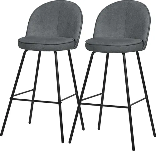 ML-Design Barhocker 2er Set Anthrazit Stoffbezug 75 cm hoch Gepolsterte Barstühle mit Metallgestell Rückenlehne & Fußstütze Küchenstühle Bistrohocker