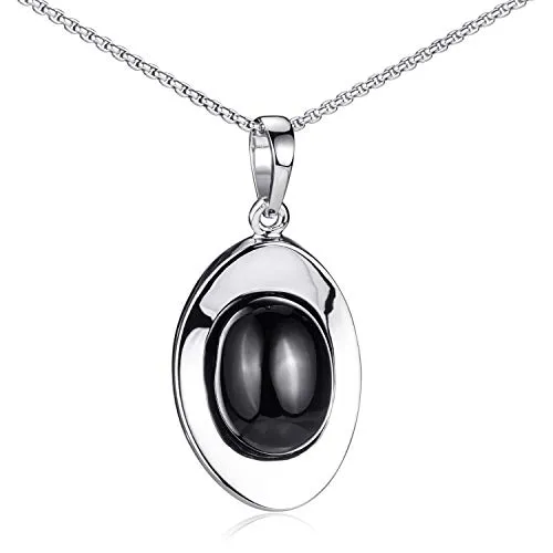 Materia Onyx Anhänger Silber 925 schwarz - Kette Damen mit Edelstein 60cm KA-177_K102-60cm