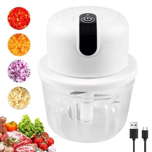 Elektrischer Zerkleinerer für Lebensmittel, 300 ml, USB, elektrischer Lebensmittelzerkleinerer mit Glasbehälter, multifunktionaler elektrischer Küchenzerkleinerer für Zwiebeln, Knoblauch, Fleisch
