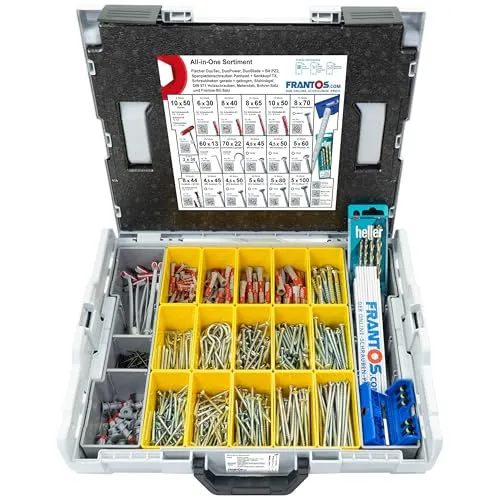 FRANTOS ALL-IN-ONE Schrauben und Dübel Set (577 Teile) in robuster L-BOXX