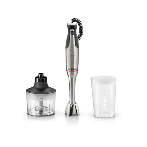Bosch Stabmixer ErgoMaster Serie 8 MSM8M930 mit Mixbecher und Universalzerkleinerer - Leistungsstarker 1.500-Watt-Stabmixer mit Edelstahlklingen für effizientes Mixen. Ergonomisches Design und spritzfreie Mixglocke für müheloses Handling. Ideal für alle Kochliebhaber!