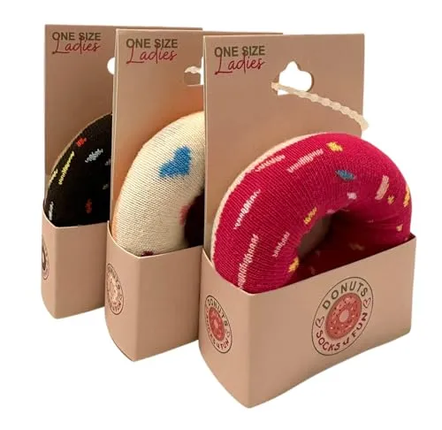 foot-art 3 Paar Lustige Socken Damen Donut Einheitsgröße Geschenksocken witzige Socken