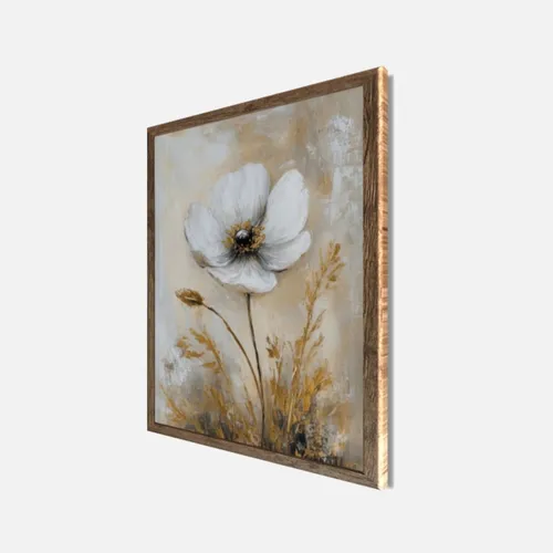 Wandbild gerahmt BLUME GOLD 40 x 50 cm – Elegante Wanddeko modern
