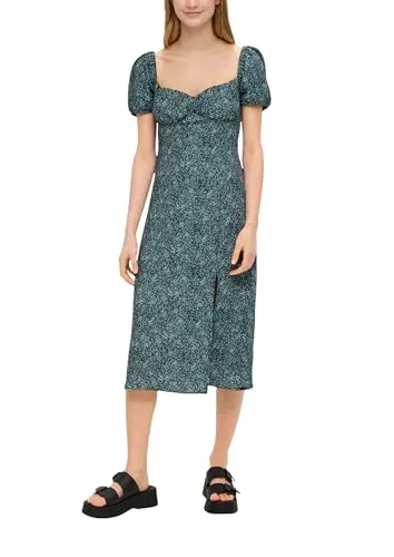QS Damen 2143627 Midi Kleid, Petrol 67A3, 36 - Freizeitkleid für Damen, stilvolles Midi Design in Petrol für einen eleganten Look im Alltag.