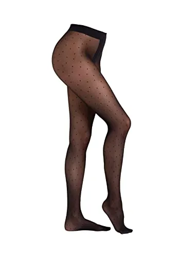 Camano Damen Strumpfhose Punkt Muster Langlebig Verstärkt Elegant Dots Design Soft Kein Einschneiden Strapazierfähig dots 1er Pack M black