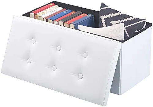 infactory Sitzbox: Faltbare 2in1-Sitzbank und -truhe, 80 l, bis 300 kg, Kunstleder, weiß (Faltbare Sitzbox, Sitz-Truhe, Sitzkissen)