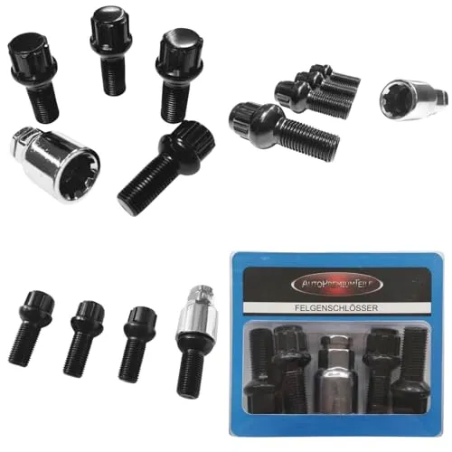 Felgenschloss M14x1,5x28mm Kugelbund R13 kompatibel mit Audi Bentley Cupra Ford Seat Skoda McLaren VW 4x schwarze Felgenschlösser Felgensicherungen Radsicherungen Radschlösser Radschrauben Radbolzen