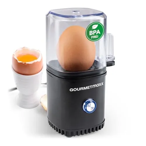 GOURMETmaxx Eierkocher für perfekte Frühstückseier - Eierkocher für 1 Ei, kompakt und ideal für unterwegs. Mit Messbecher und Ei-Stecher für perfekte Eier in nur einem Knopfdruck!