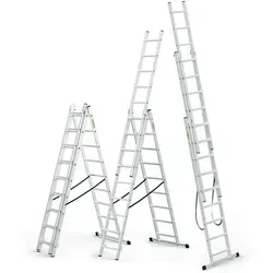 DRABEST Vielzweckleiter 3 x 7 Sprossen Aluminium - Außenleitern mit 150 kg Tragfähigkeit, rutschfesten Sprossen und klappbarem Design für einfachen Transport und maximale Sicherheit bei Hocharbeiten.